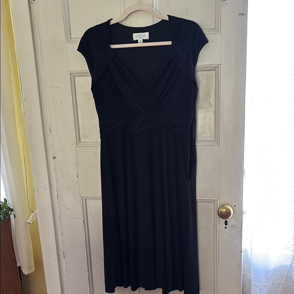 Black dress v neck with cap sleeves